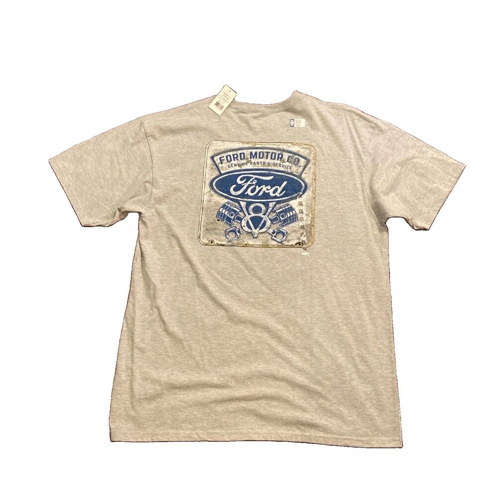 Ford Motor T-Shirt Men’s Size 2XL Short Sleeve Gray Beige Y2K Graphic